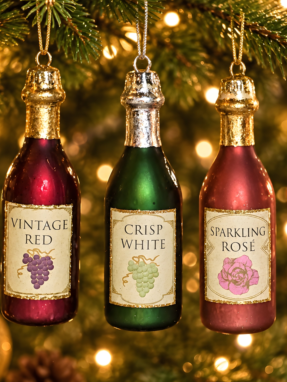Wine Bottle Mini Ornaments Set Of 3
